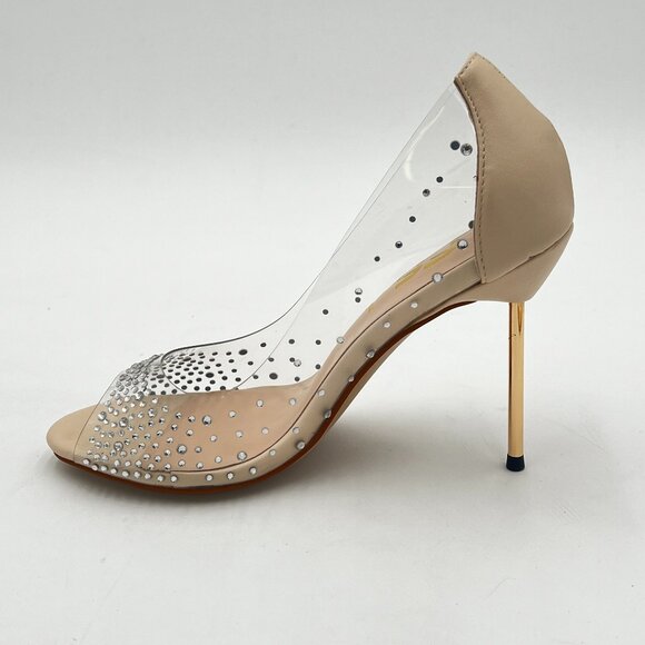 FSJ Gold Studded Pointed Toe Transparent Pumps High Heels Shoes - Picture 2 of 6